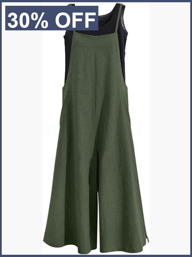 Women's Cotton Wide Leg Jumpsuit Overalls With Pockets Casual Loose Fit